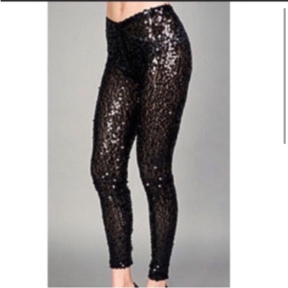 Custo Barcelona Black Sequins Mid Rise Legging Size large - Picture 2 of 8